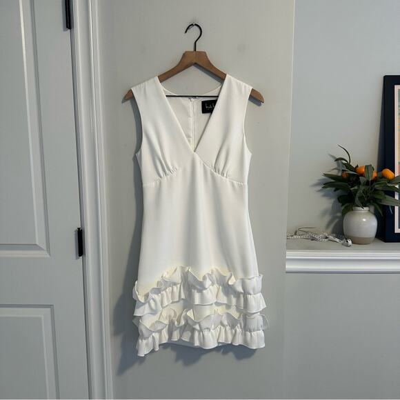 Nicole Miller Collection White Ruffled Mini Dress 8 - Picture 12 of 15